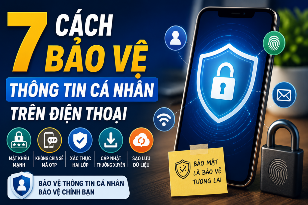 7 cách bảo vệ thông tin cá nhân trên điện thoại giúp tăng cường bảo mật dữ liệu và phòng tránh lừa đảo trực tuyến.