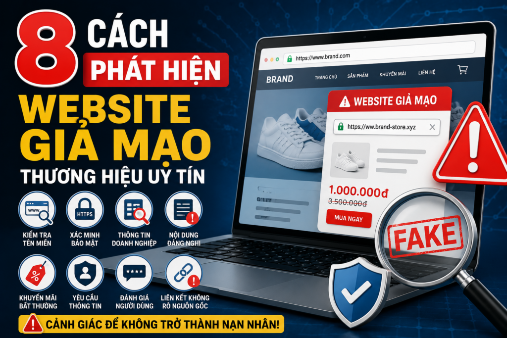 8 cách phát hiện website giả mạo thương hiệu uy tín giúp nhận biết website lừa đảo, kiểm tra tên miền và bảo vệ thông tin cá nhân khi truy cập Internet.