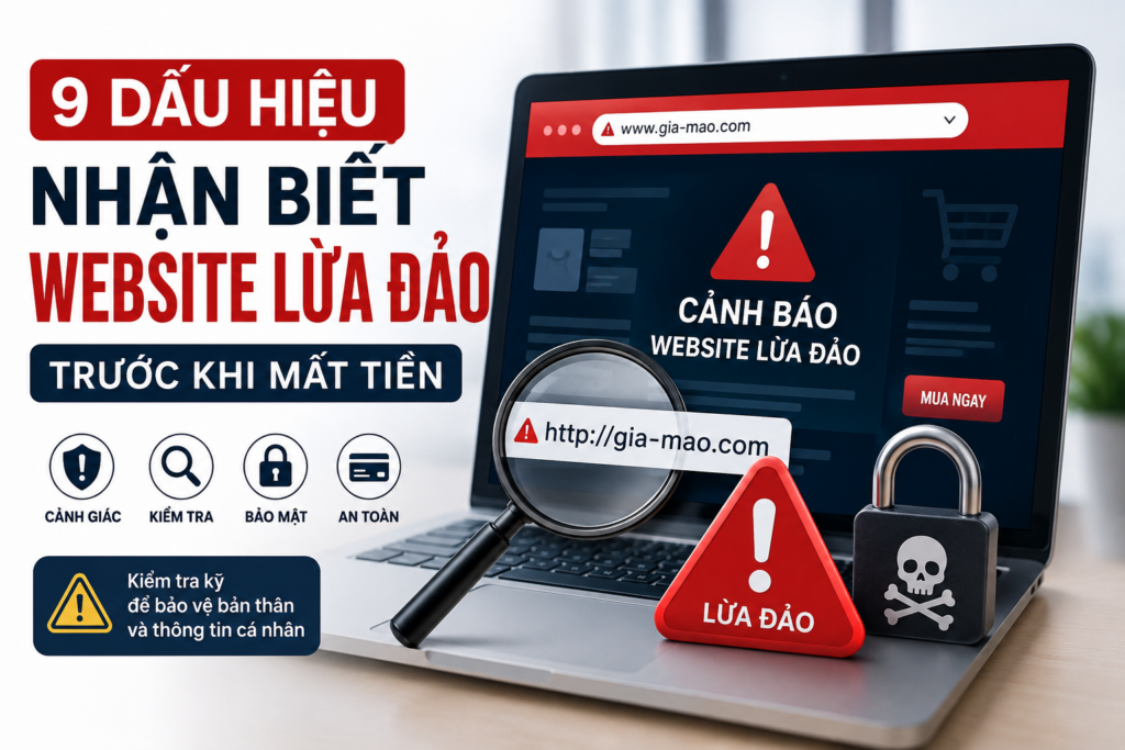 9 dấu hiệu nhận biết website lừa đảo giúp người dùng phát hiện website giả mạo và bảo vệ thông tin cá nhân khi giao dịch trực tuyến.
