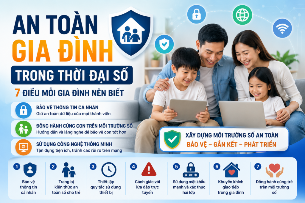 Xây dựng an toàn gia đình trong thời đại số giúp bảo vệ thông tin cá nhân, trẻ em và tăng cường kết nối giữa các thành viên.