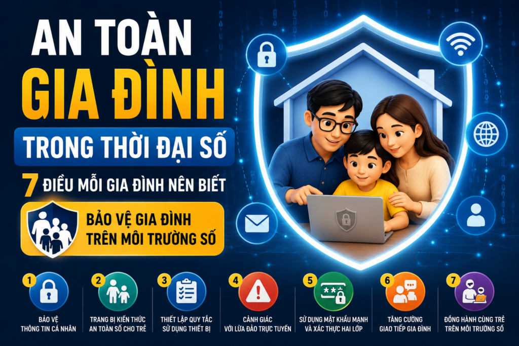 An toàn gia đình trong thời đại số với các giải pháp bảo vệ thông tin cá nhân và trẻ em trên môi trường mạng.