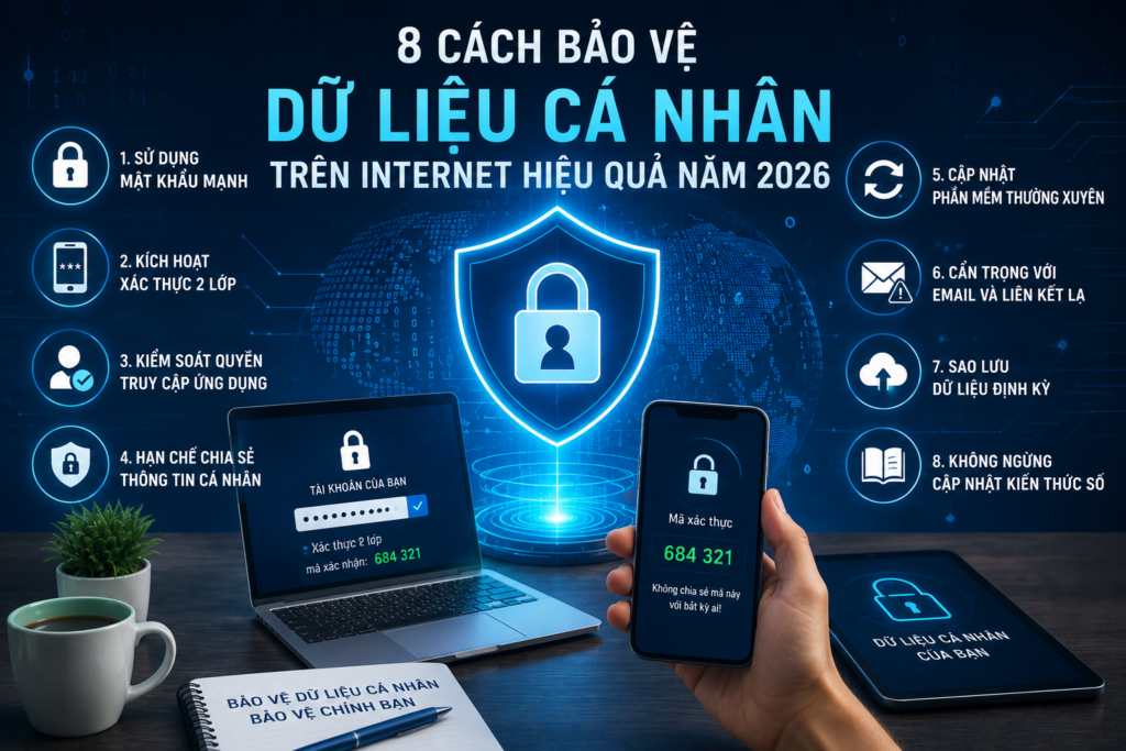 8 cách bảo vệ dữ liệu cá nhân trên Internet giúp nâng cao an toàn số và bảo mật thông tin hiệu quả.