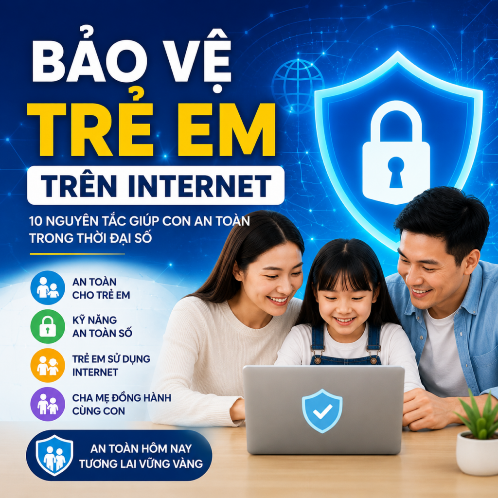 Bảo vệ trẻ em trên Internet bằng cách trang bị kỹ năng an toàn số, giúp trẻ sử dụng Internet an toàn và phát triển trong môi trường số lành mạnh.
