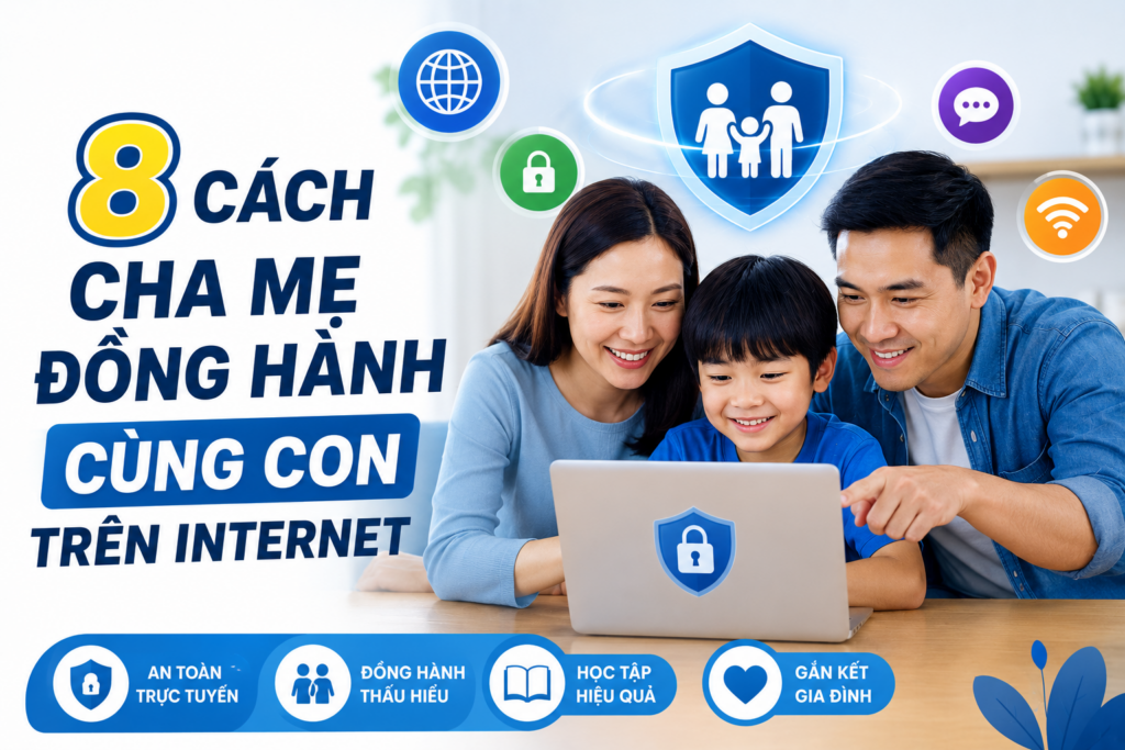 8 cách cha mẹ đồng hành cùng con trên Internet giúp trẻ sử dụng Internet an toàn, phát triển kỹ năng số và xây dựng môi trường trực tuyến lành mạnh.