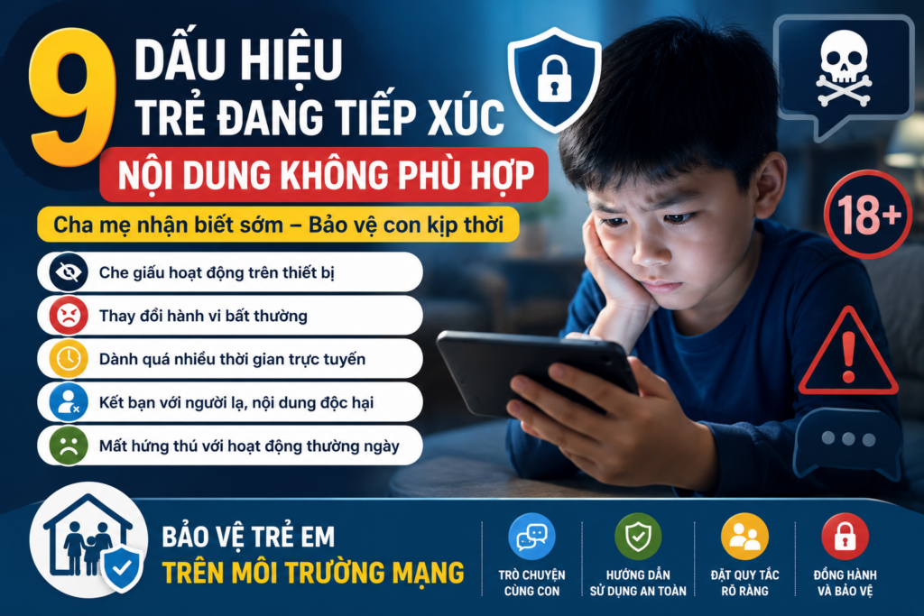Dấu hiệu trẻ tiếp xúc nội dung không phù hợp trên Internet và những cảnh báo giúp cha mẹ bảo vệ con trên môi trường mạng.