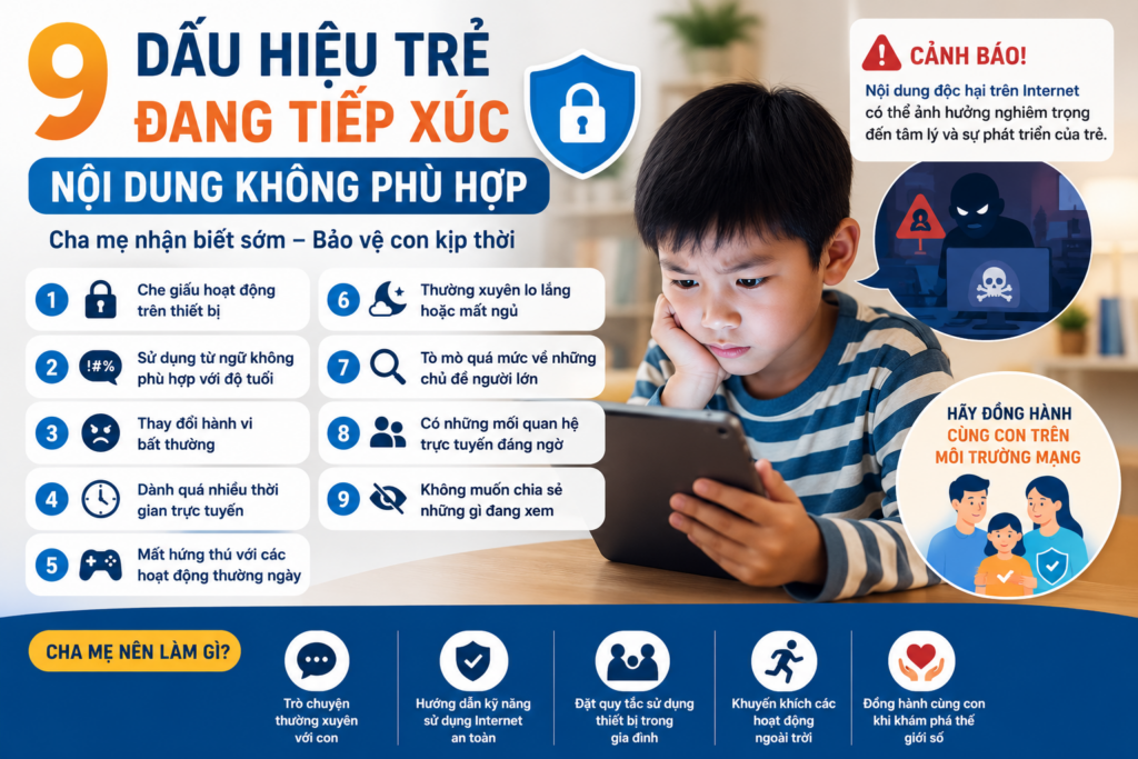 Dấu hiệu trẻ tiếp xúc nội dung không phù hợp trên Internet và những nguy cơ cha mẹ cần nhận biết sớm.