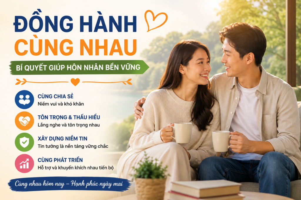 Đồng hành cùng nhau giúp vợ chồng xây dựng niềm tin và duy trì hôn nhân bền vững theo thời gian.