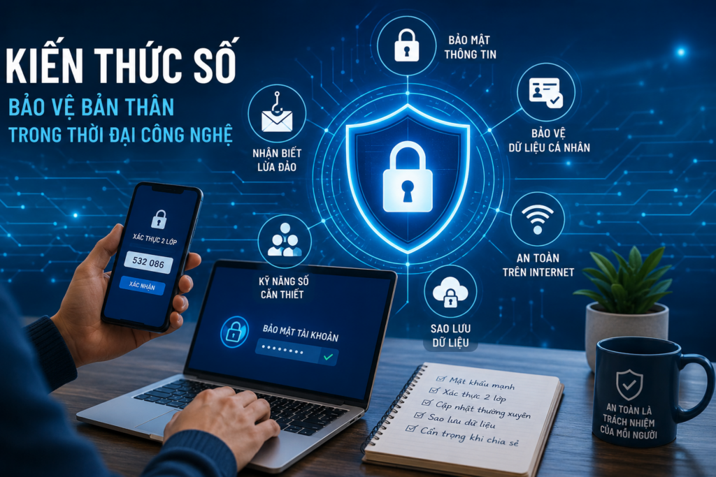 Kiến thức số giúp bảo vệ dữ liệu cá nhân, nâng cao an toàn số và bảo mật thông tin trong thời đại công nghệ.