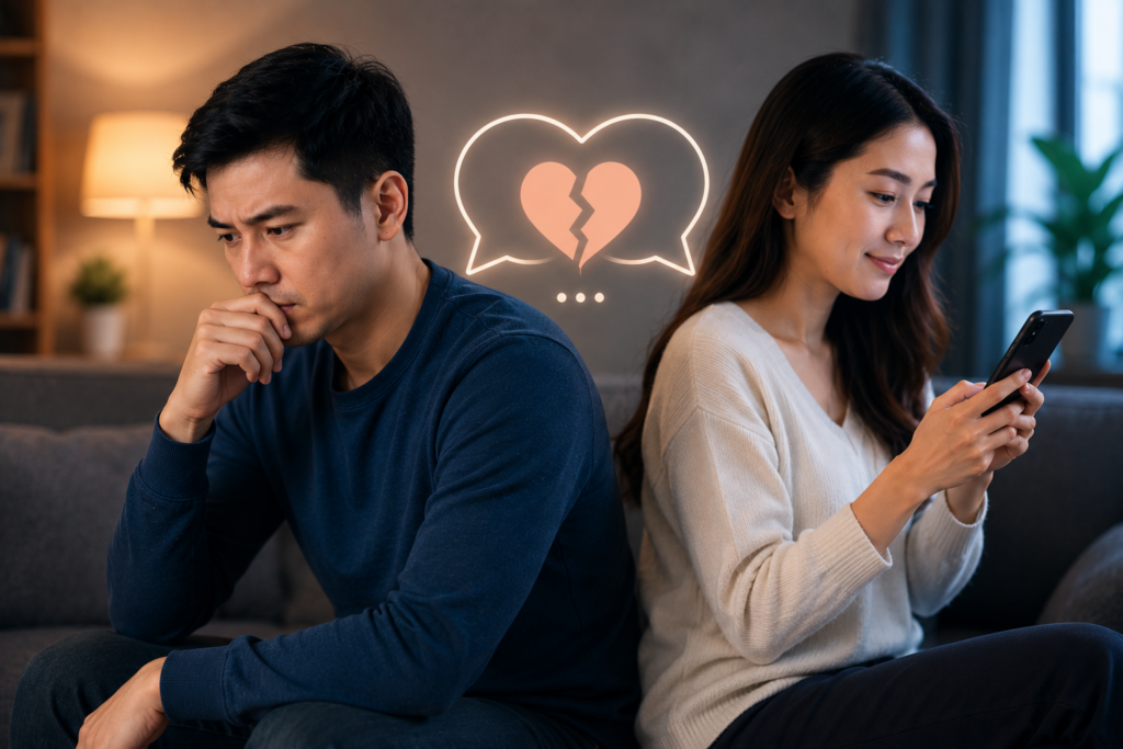 Ngoại tình cảm xúc khiến vợ chồng dần xa cách, giảm kết nối và ảnh hưởng đến hạnh phúc hôn nhân.