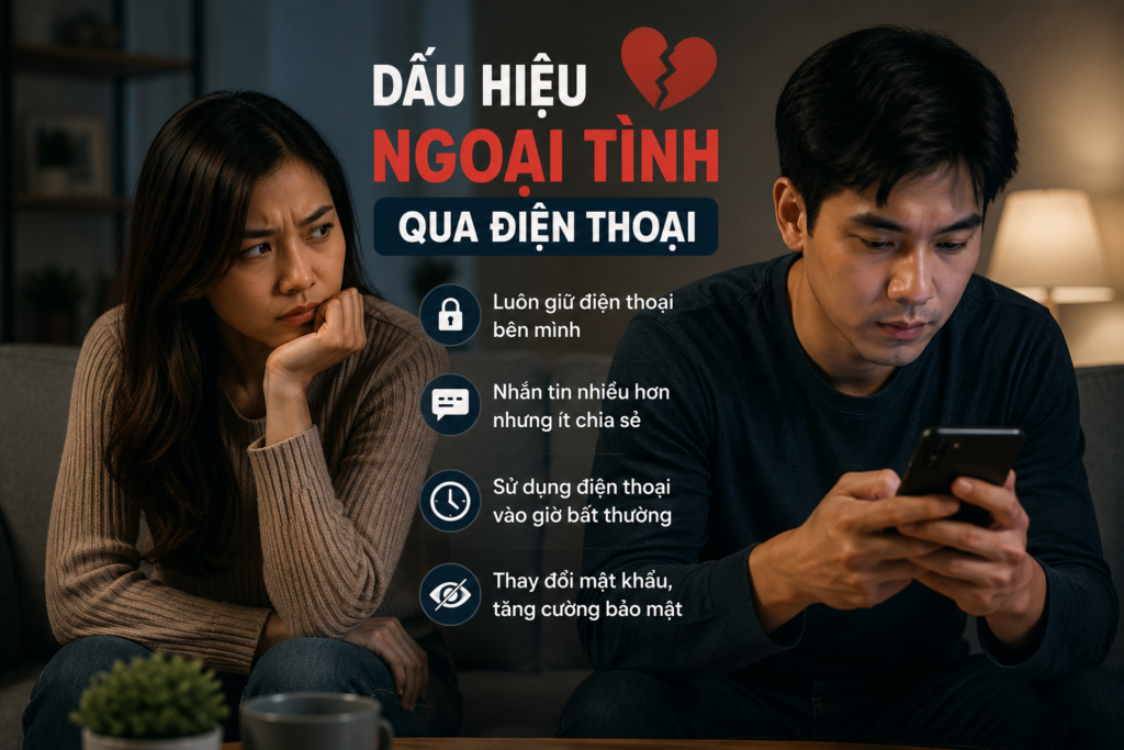 Dấu hiệu ngoại tình qua điện thoại với những thay đổi bất thường trong cách sử dụng điện thoại và giao tiếp của người bạn đời.