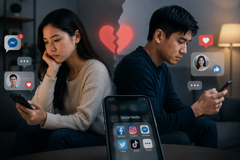 Ngoại tình qua mạng xã hội với những thay đổi trong cách nhắn tin, tương tác trực tuyến và sử dụng mạng xã hội cần được nhìn nhận khách quan.