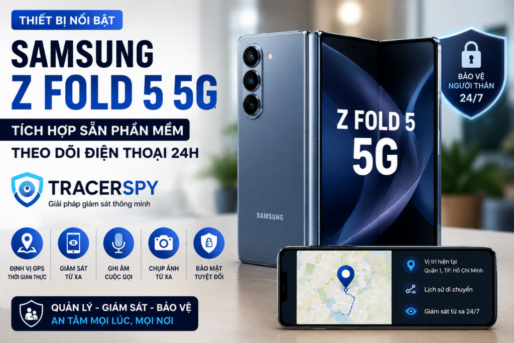 Samsung galaxy Z Fold5 5G Tracerspy tích hợp Tracerspy hỗ trợ định vị GPS và theo dõi điện thoại 24h.