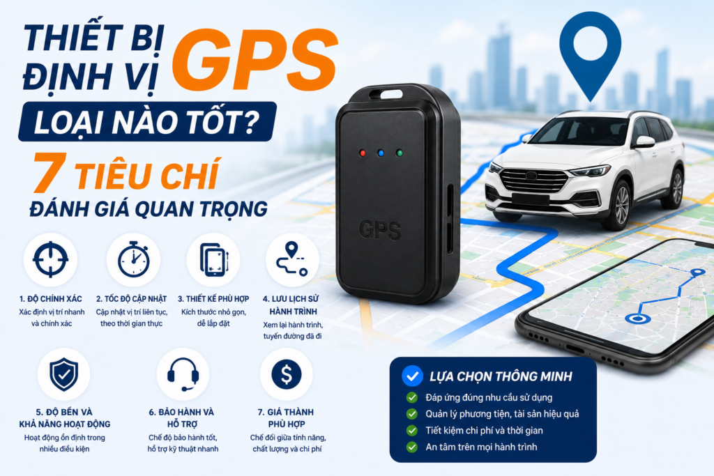 Hình minh họa thiết bị định vị GPS loại nào tốt với 7 tiêu chí đánh giá giúp lựa chọn sản phẩm phù hợp, chính xác và hoạt động ổn định.
