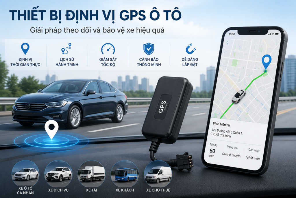 Thiết bị định vị GPS ô tô giúp theo dõi vị trí xe theo thời gian thực và quản lý hành trình hiệu quả.