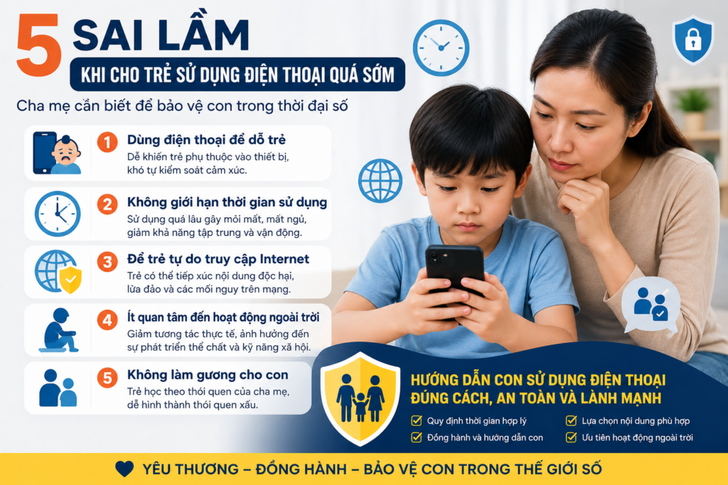Cha mẹ hướng dẫn trẻ sử dụng điện thoại quá sớm đúng cách và tránh những sai lầm khi cho trẻ sử dụng điện thoại quá sớm