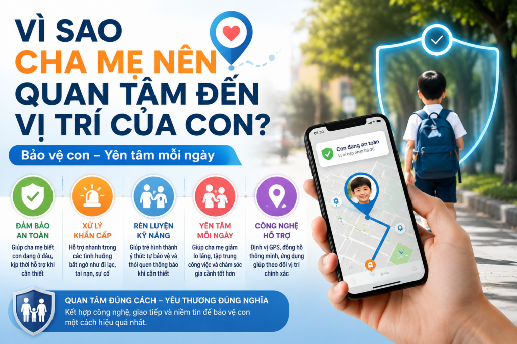 Vì sao Cha mẹ nên quan tâm đến vị trí của con để bảo vệ trẻ an toàn khi học tập, vui chơi và tham gia các hoạt động bên ngoài.