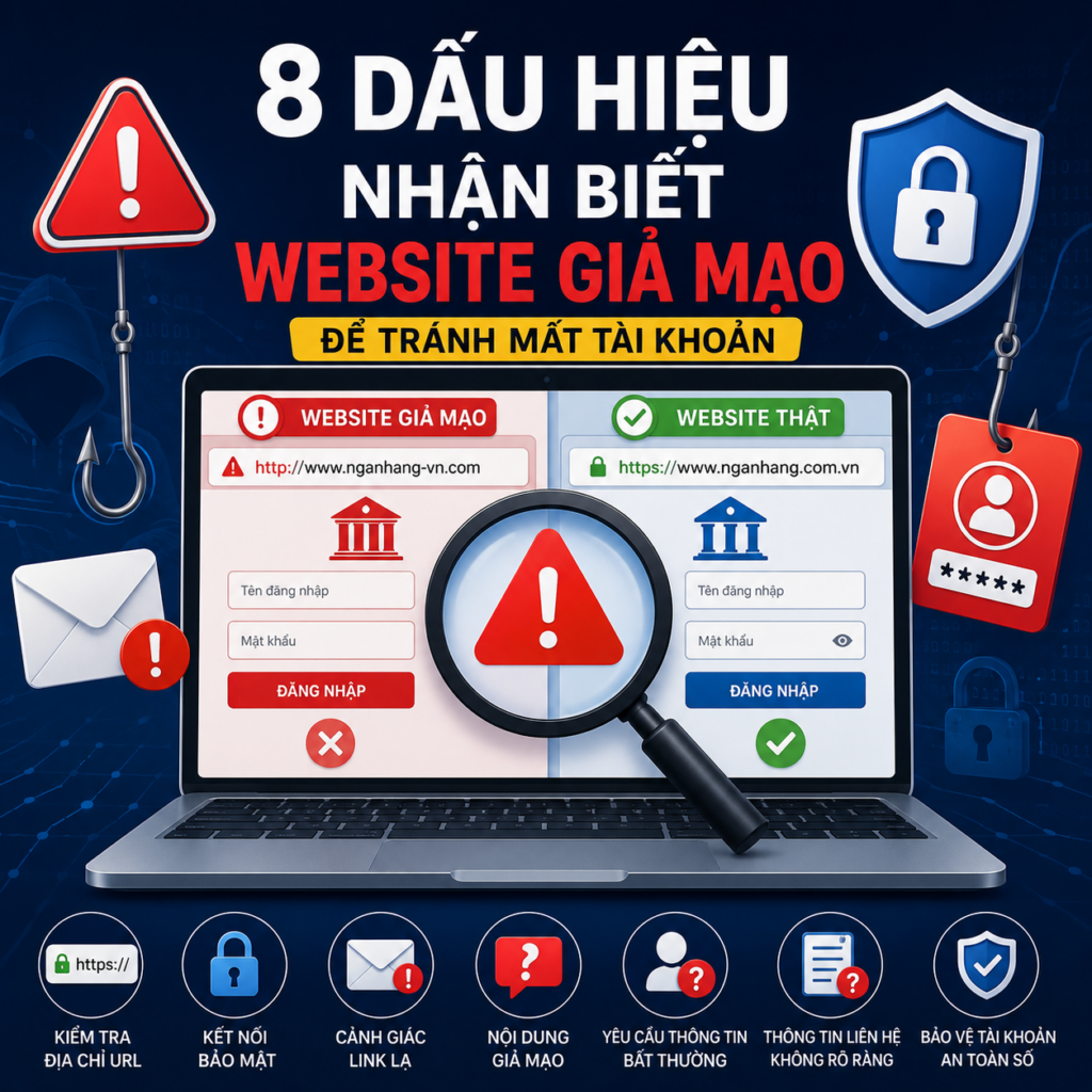 Website giả mạo là hình thức lừa đảo trực tuyến cần nhận biết để bảo vệ tài khoản và nâng cao an toàn số.