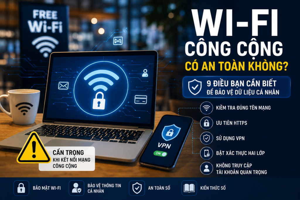 Wi-Fi công cộng tiềm ẩn nhiều rủi ro; hãy tăng cường bảo mật Wi-Fi, bảo vệ thông tin cá nhân, nâng cao an toàn số và kiến thức số khi kết nối Internet.