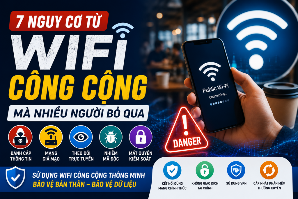 Những nguy cơ từ wifi công cộng và các biện pháp bảo vệ dữ liệu cá nhân khi kết nối Internet miễn phí.