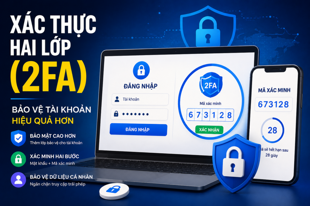 Xác thực hai lớp (2FA) giúp bảo mật tài khoản bằng xác minh hai bước, bảo vệ dữ liệu cá nhân, tăng cường an toàn số và kiến thức số.