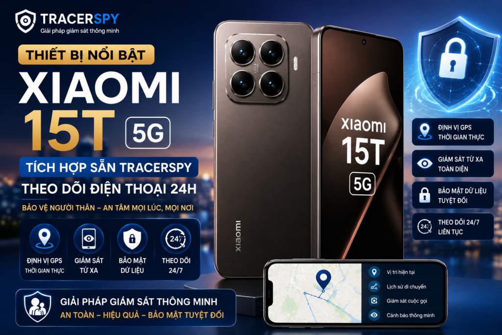Xiaomi 15T 5G tích hợp Tracerspy hỗ trợ theo dõi điện thoại 24h, định vị GPS và giám sát từ xa.